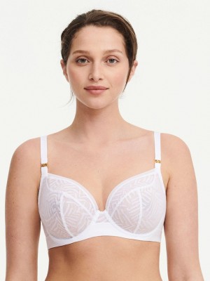 White Chantelle Graphic Allure Lace Plunge Women Unlined Bra | IUM463NZ