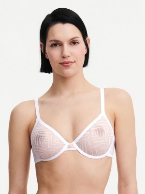 White Chantelle Graphic Allure Sheer Underwire Women Unlined Bra | JAX4878HJ