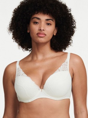 White Chantelle Orangerie Dream Lace Contour Plunge Women Bras | JYH8391CJ