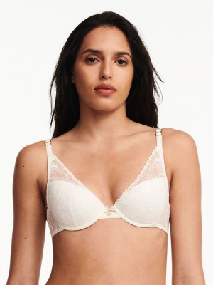 White Chantelle Orchids Push-up Plunge Women Bra | AJK5570SC