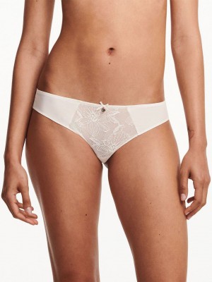 White Chantelle Orchids Women Thong Panty | CNS4088GX