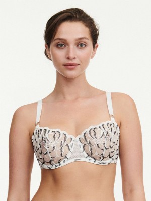 White Chocolate Chantelle Fleurs Demi Women Bras | FQN5955WM