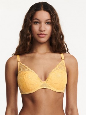 Yellow Chantelle Fleurs Plunging Women T-Shirt Bra | SXQ2525KM