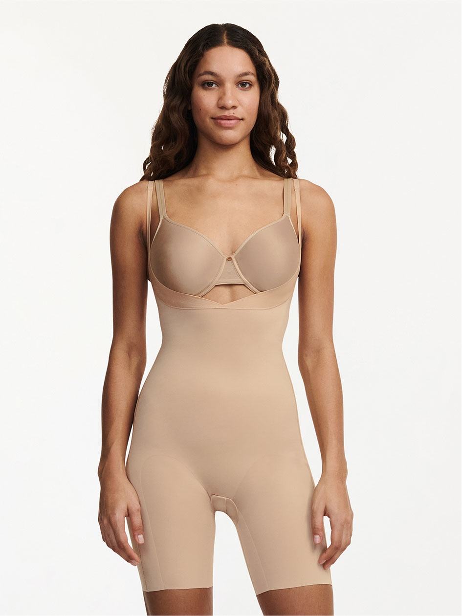 Beige Brown Chantelle Basic Shaping Open Bust Mid-Thigh Shaper Women Bodysuit | HHT4640UK