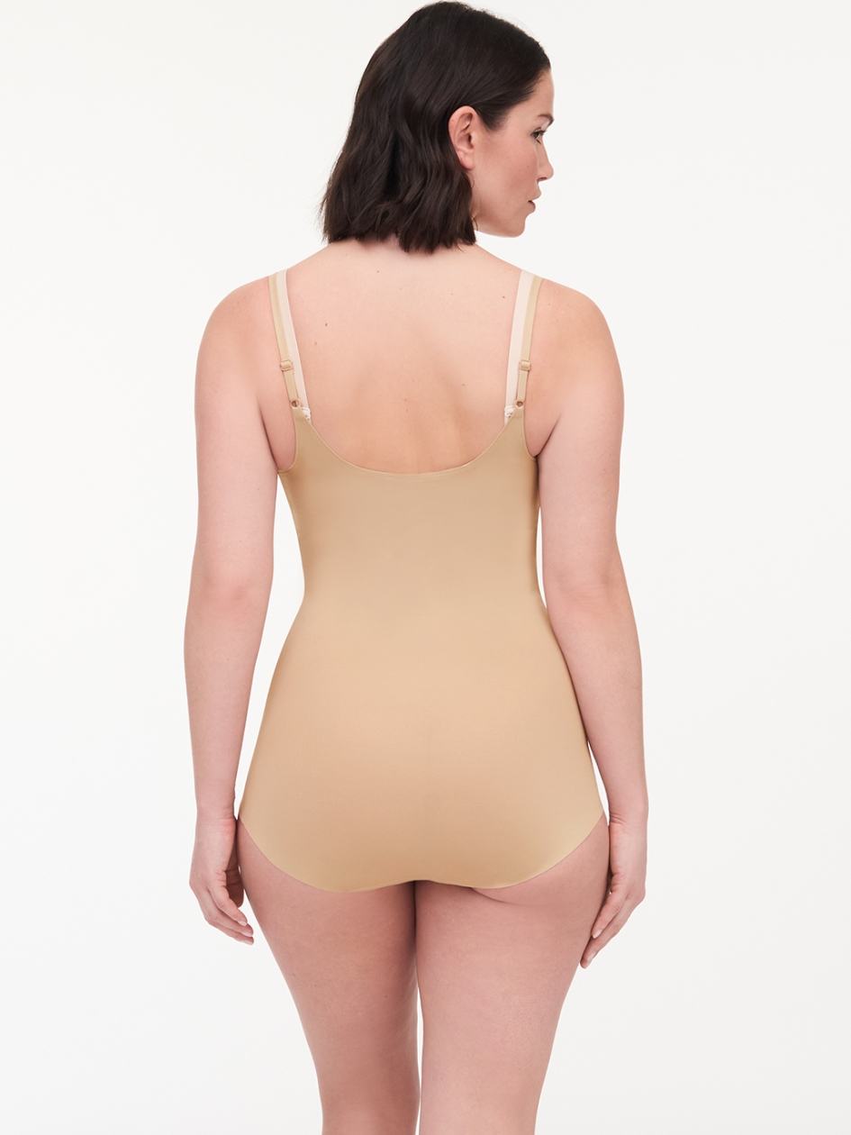 Beige Brown Chantelle Basic Shaping Open Bust Women Bodysuit | FAP5932GK