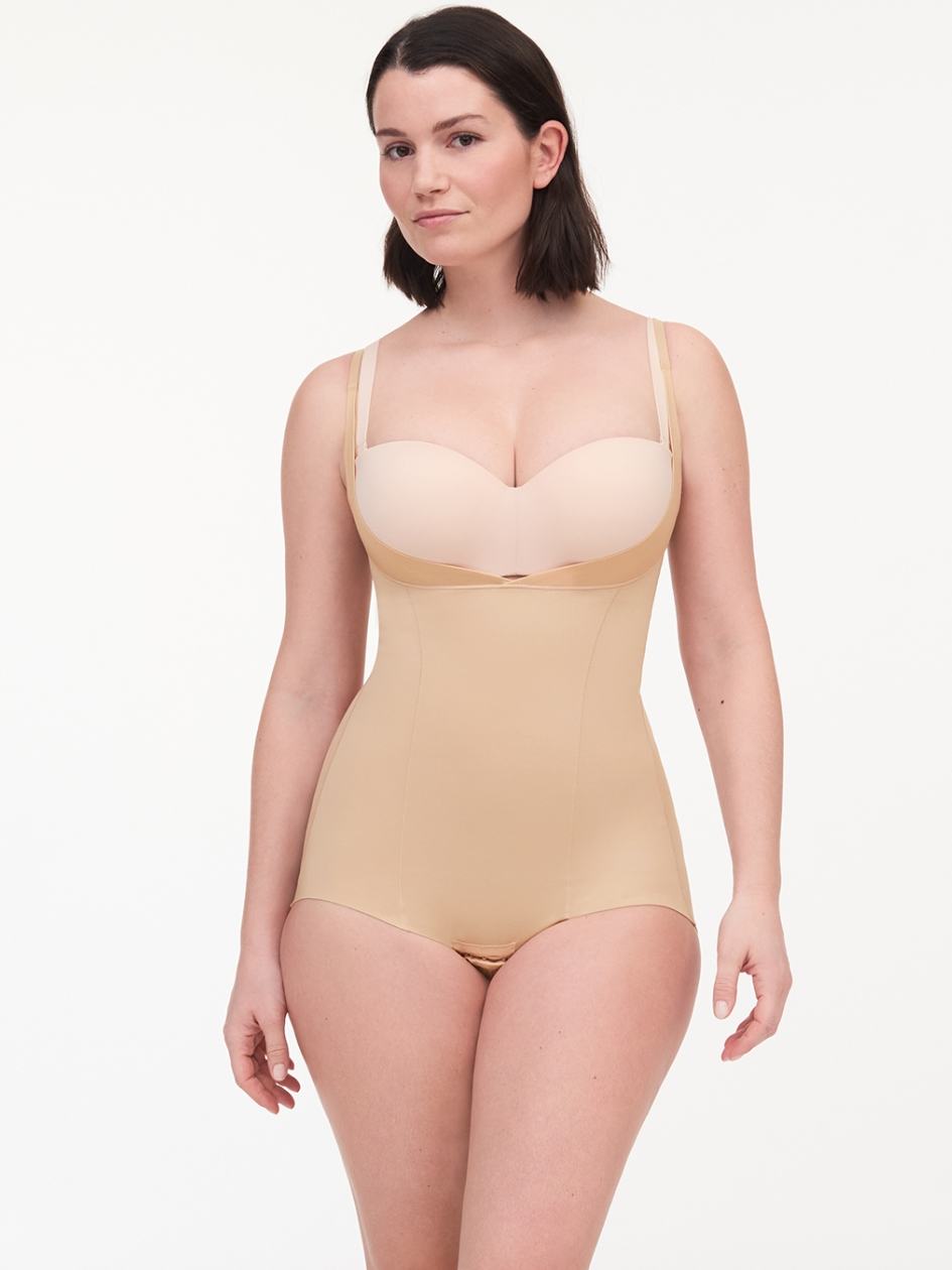 Beige Brown Chantelle Basic Shaping Open Bust Women Bodysuit | FAP5932GK