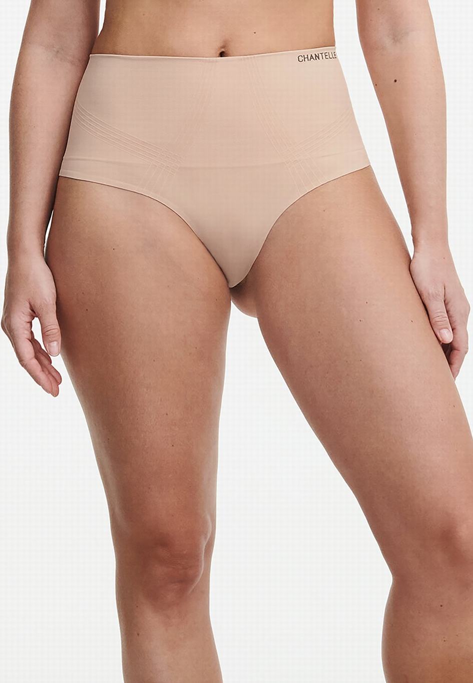 Beige Chantelle Smooth Comfort High Waist Light Shaping Women Thong Panty | QUP9212HJ