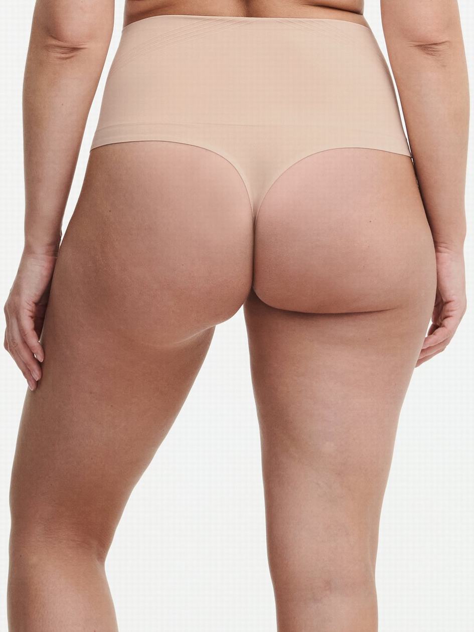 Beige Chantelle Smooth Comfort High Waist Light Shaping Women Thong Panty | QUP9212HJ