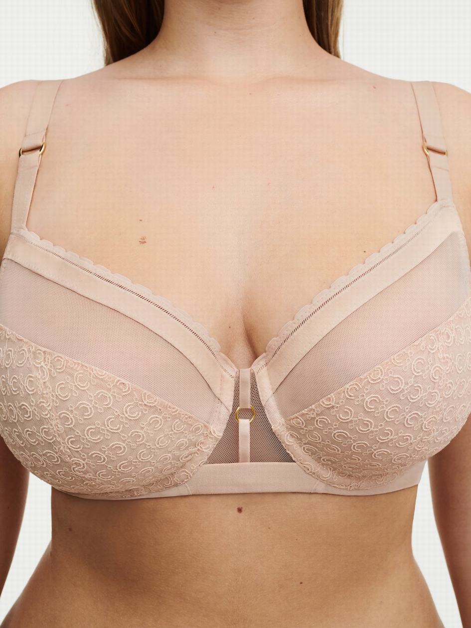 Beige Pink Chantelle Monogram Plunge Women Unlined Bra | SLM5746RN