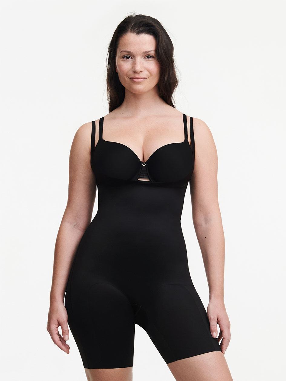 Black Chantelle Basic Shaping Open Bust Mid-Thigh Shaper Women Bodysuit | WPD5631KR