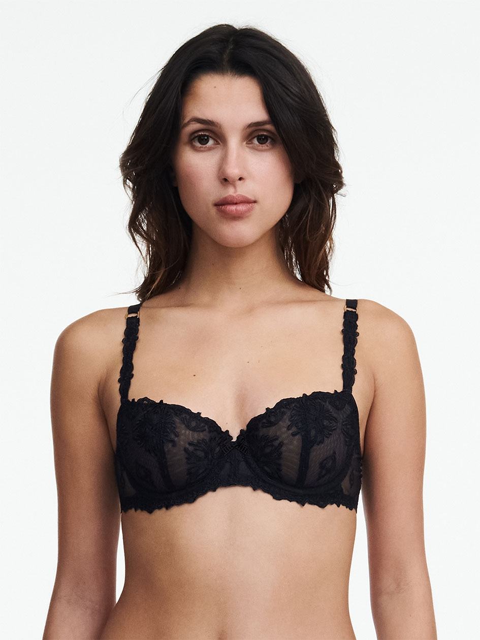 Black Chantelle Champs Elysees Lace Demi Women Unlined Bra | LKT7021HW