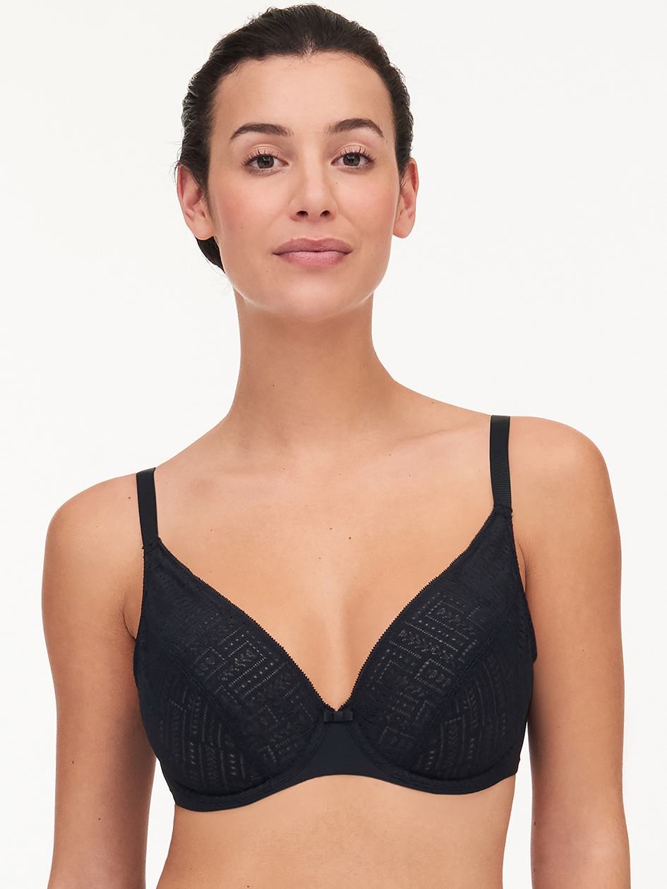 Black Chantelle Everyday Graphique Full Lace Plunge Underwire Women Bras | OFB6349RD