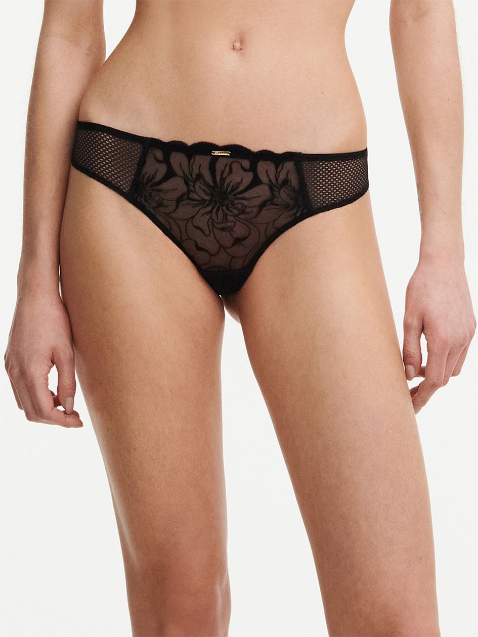 Black Chantelle Fleurs Women Thong Panty | AVZ929IZ