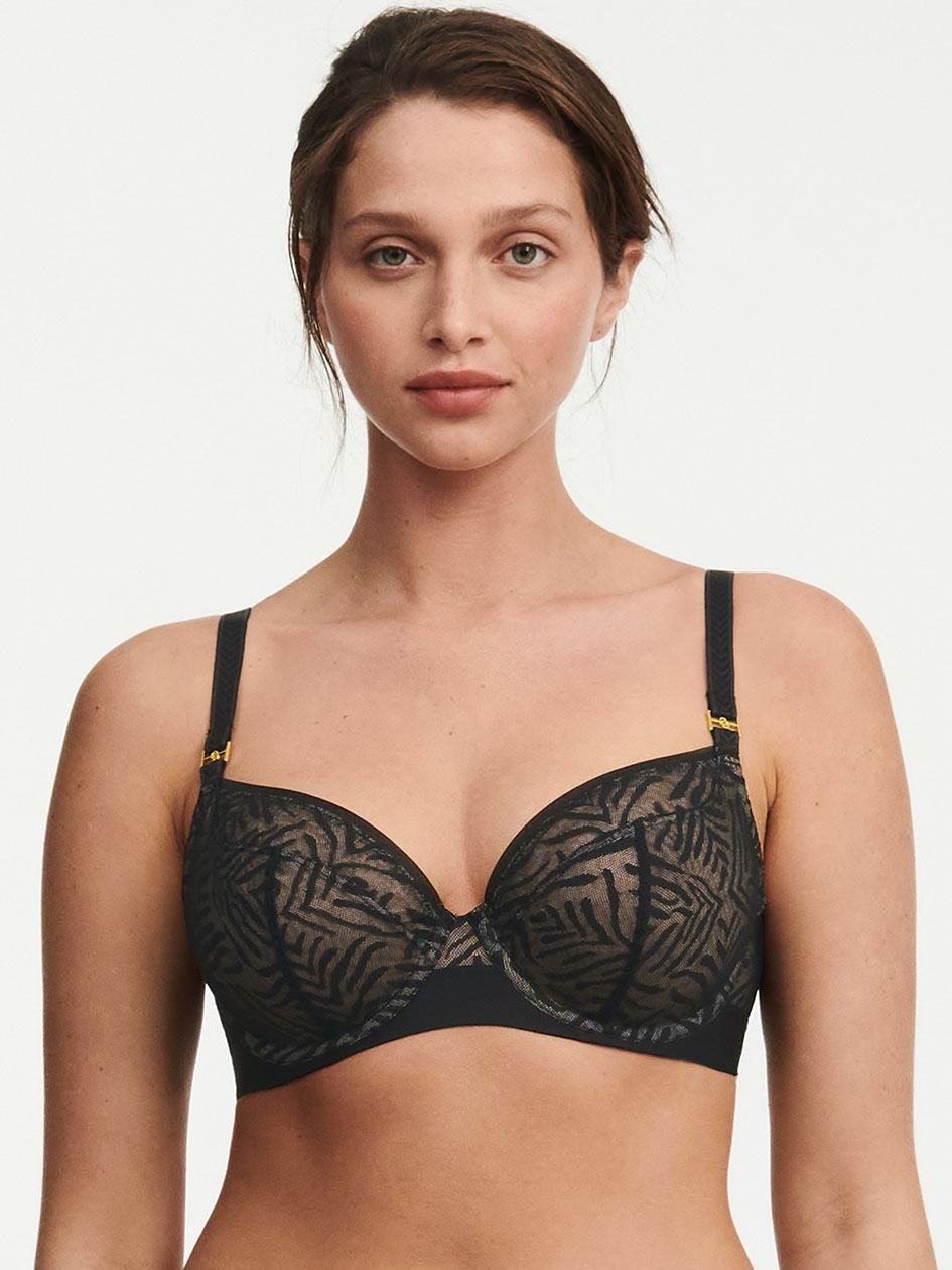 Black Chantelle Graphic Allure Lace Plunge Women Unlined Bra | GXG36QX