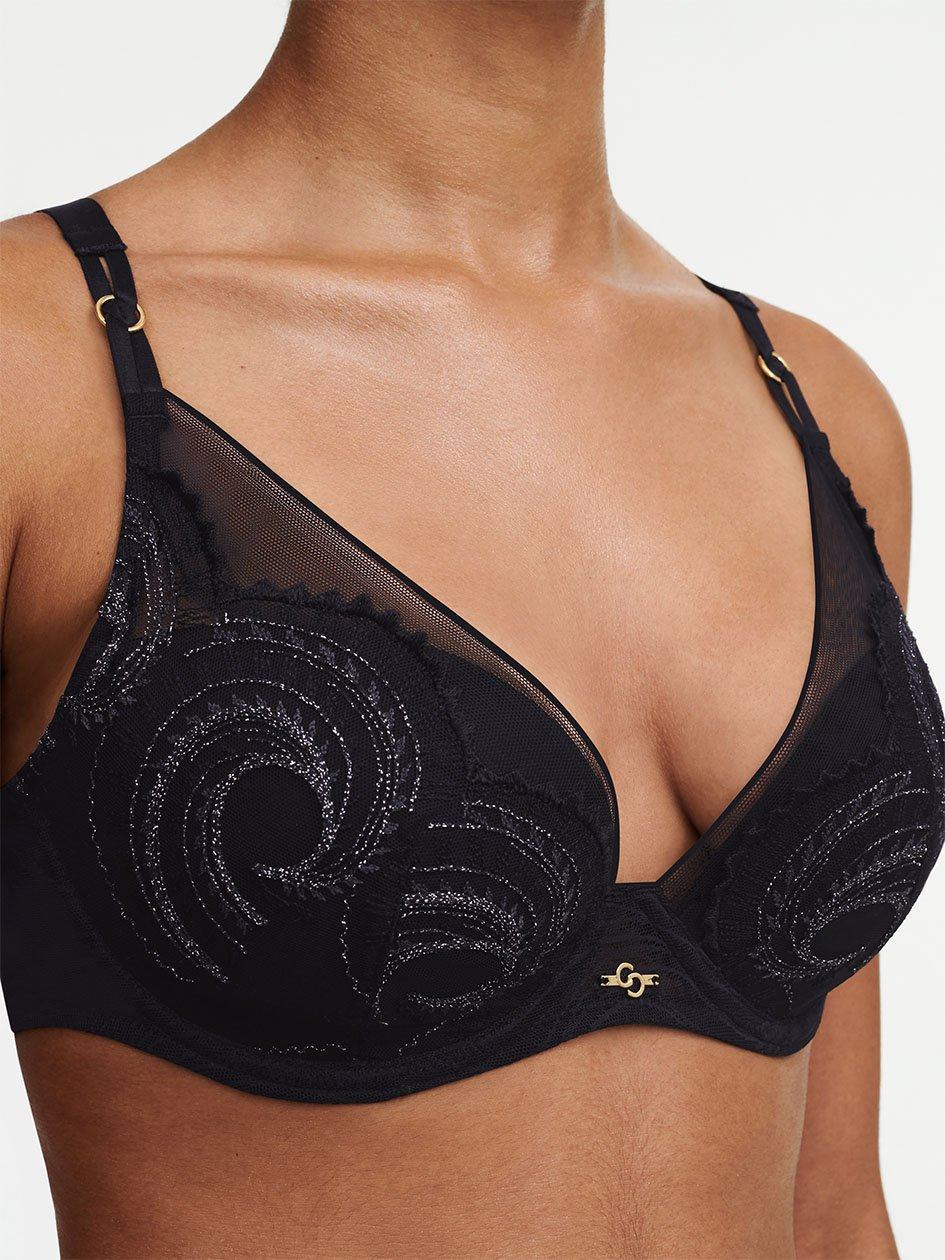 Black Chantelle Mystic Dream Lace Plunge Contour Women Bras | QYT911JD