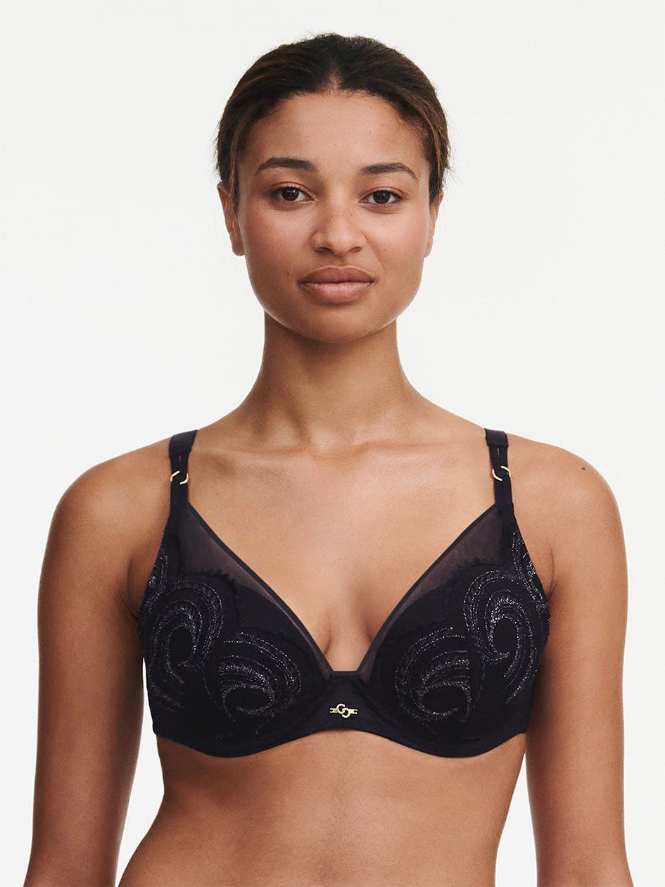 Black Chantelle Mystic Dream Lace Plunge Contour Women Bras | QYT911JD