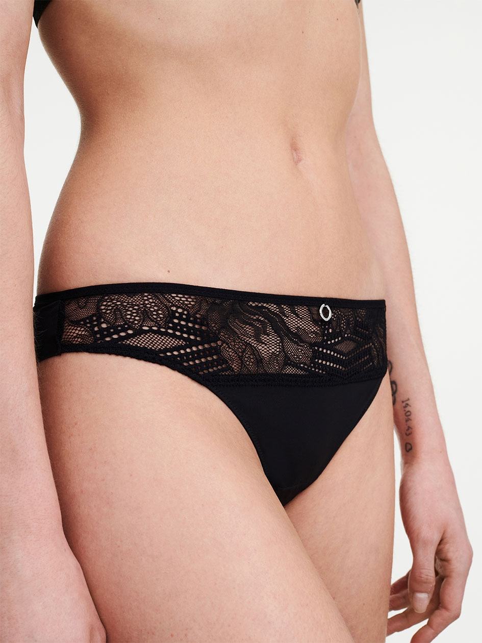 Black Chantelle Naya Lace Women Thong Panty | WNX10056TQ