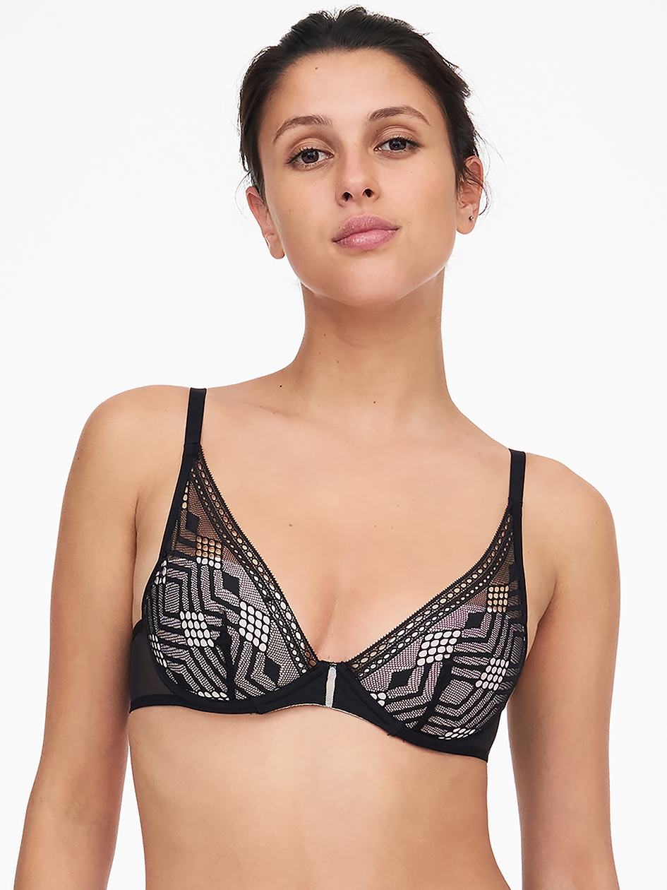 Black Chantelle Ondine Lace Plunge Contour Women Bras | DRN823EY