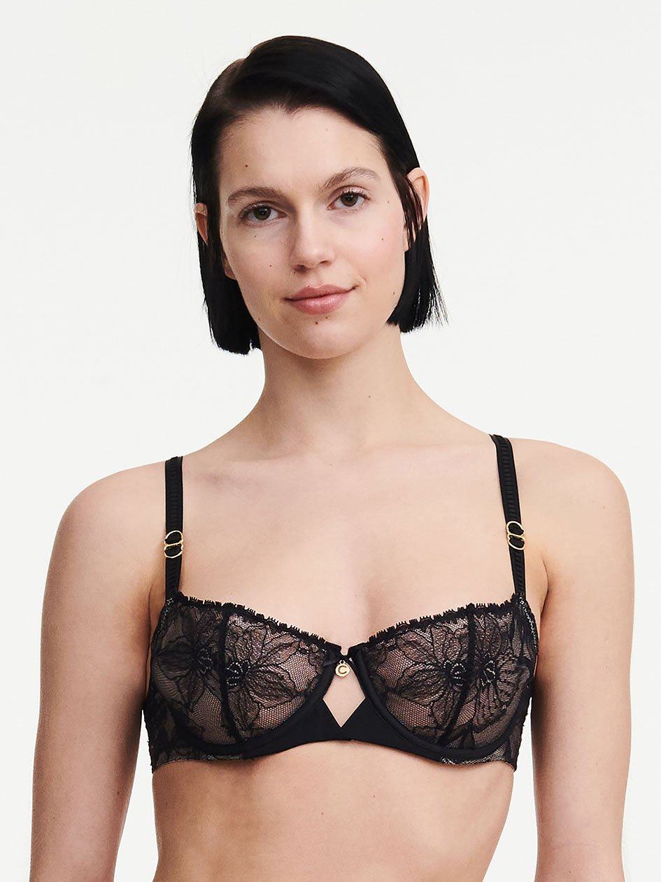 Black Chantelle Orchids Demi Women Bras | HHB482ZU