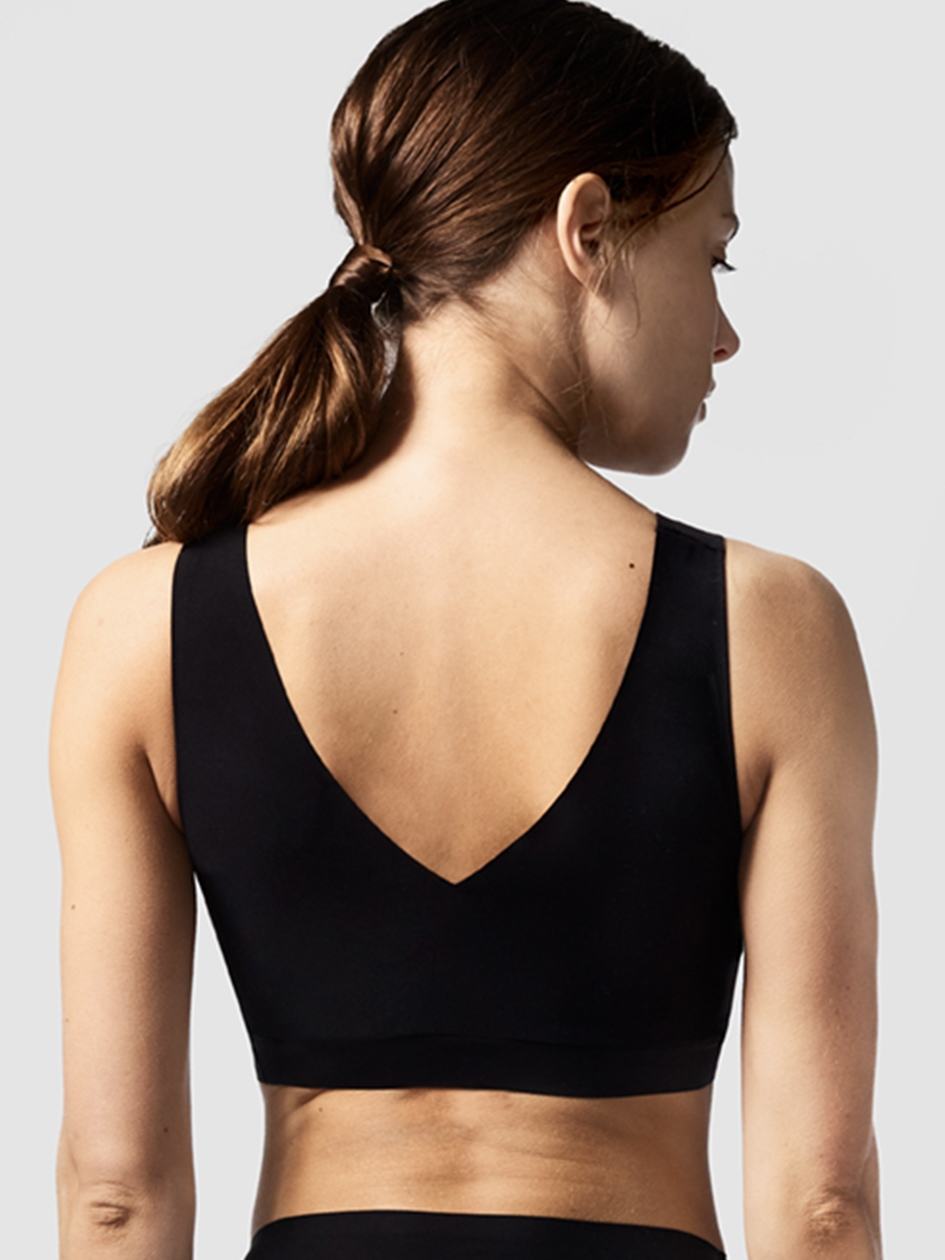 Black Chantelle SoftStretch Padded V-Neck Women Sports Bra | BVQ604RN