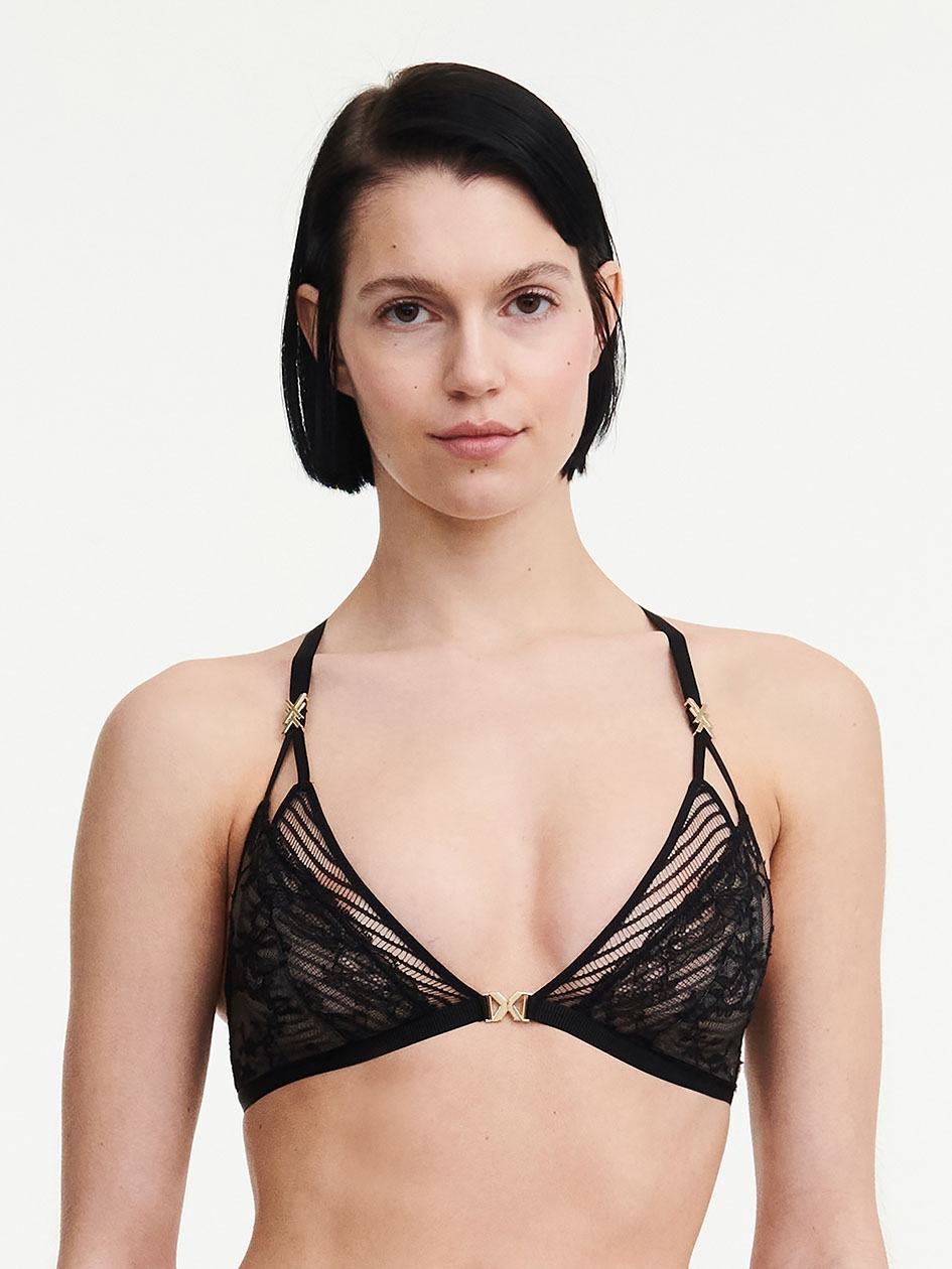 Black Chantelle tXture Wirefree Triangle Women Bralettes | SJA1418PL