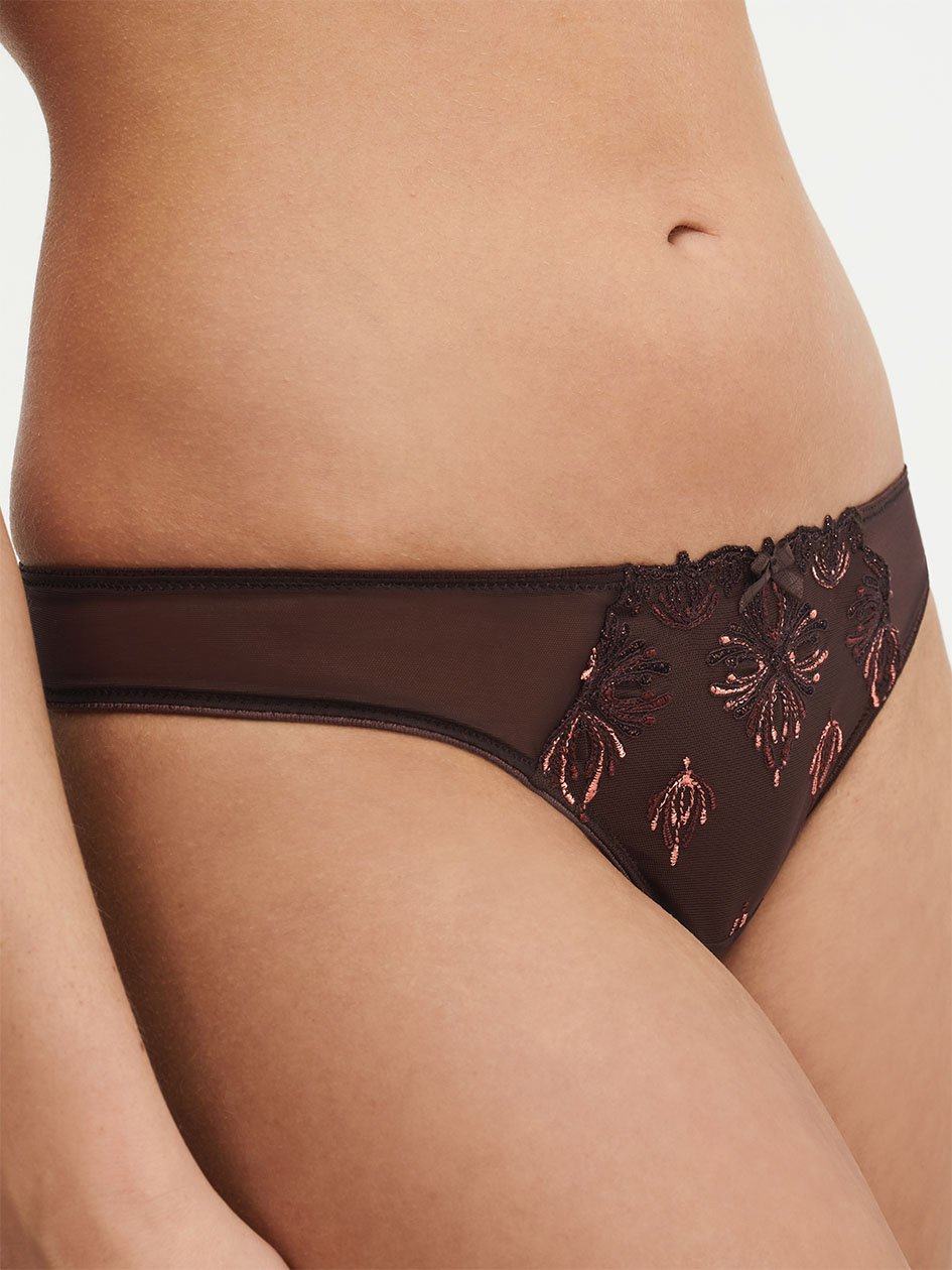 Brown Chantelle Champs Elysees Lace Women Thong Panty | BAH3445FN