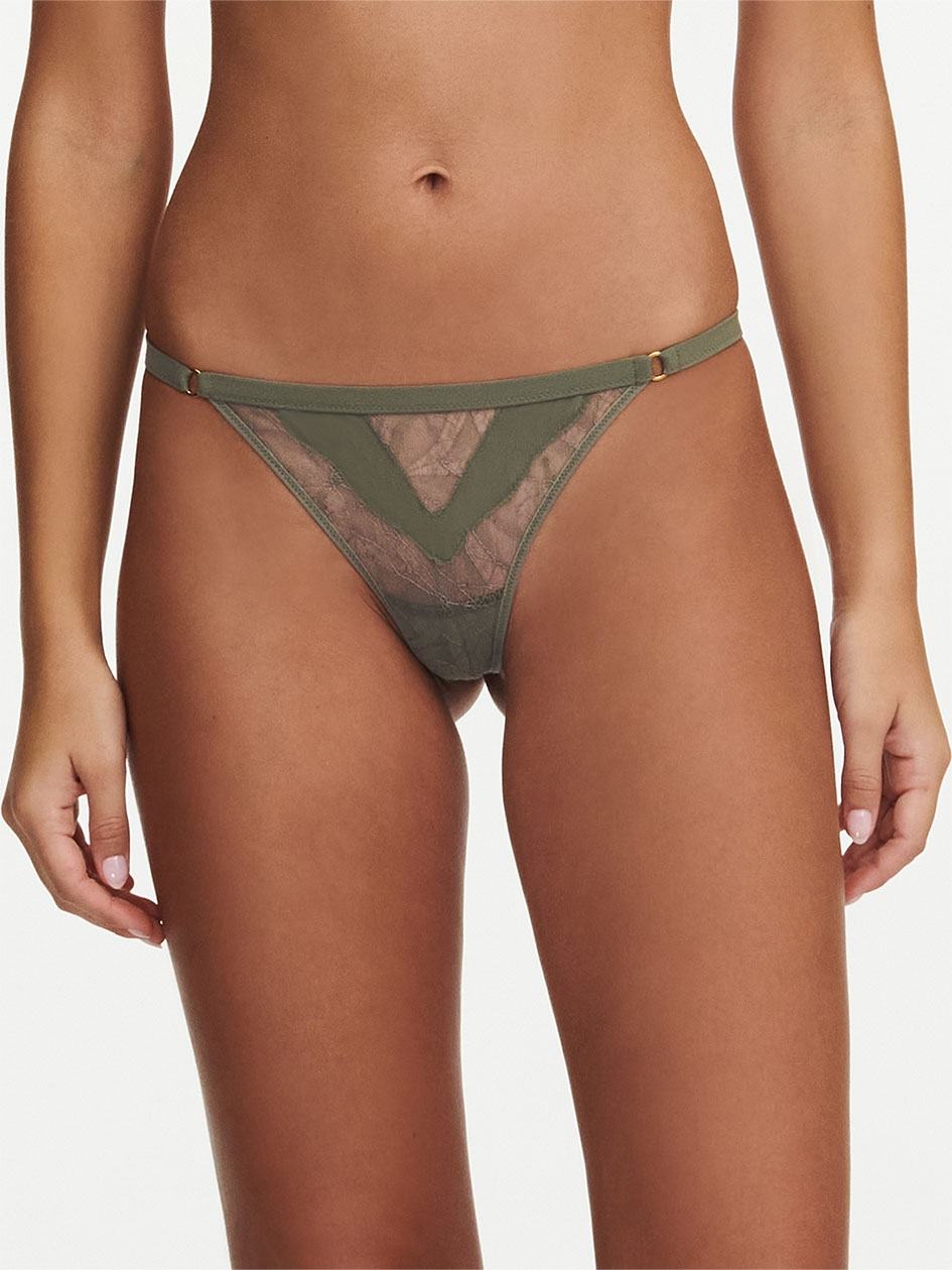 Khaki Green Chantelle Spark Women Thong Panty | TXY1622ES