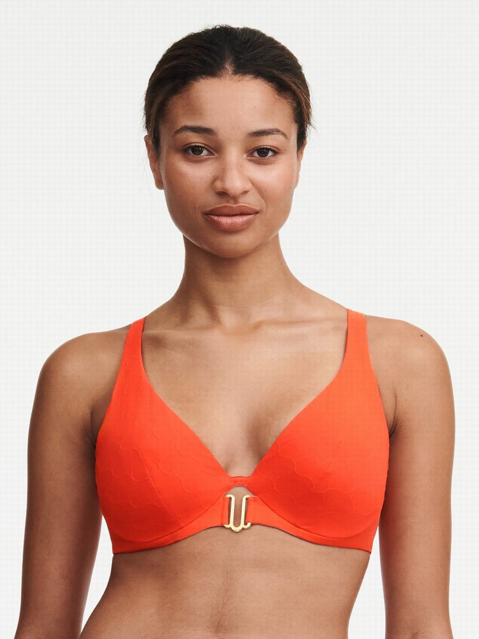 Light Orange Chantelle Glow Plunge Swim Women Bikini Tops | XSU9816UL