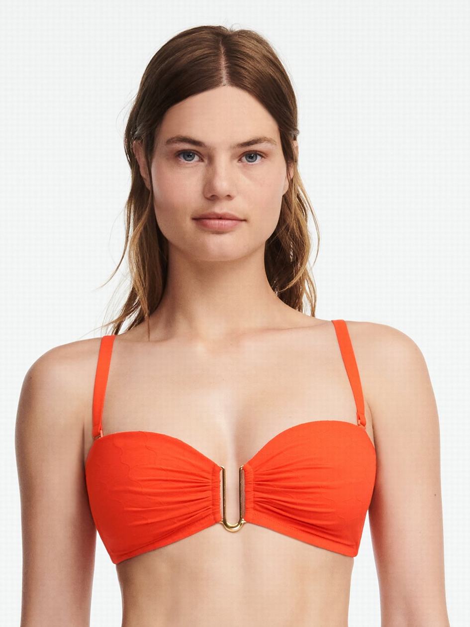 Light Orange Chantelle Glow Wireless Bandeau Swim Women Bikini Tops | CNQ2072NG