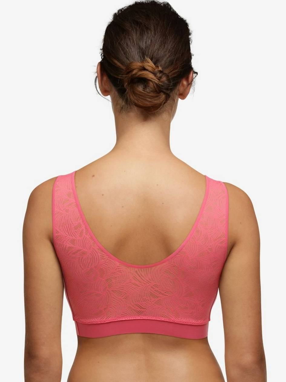 Pink Chantelle SoftStretch Padded Top with Lace Women Sports Bra | CGQ544QT