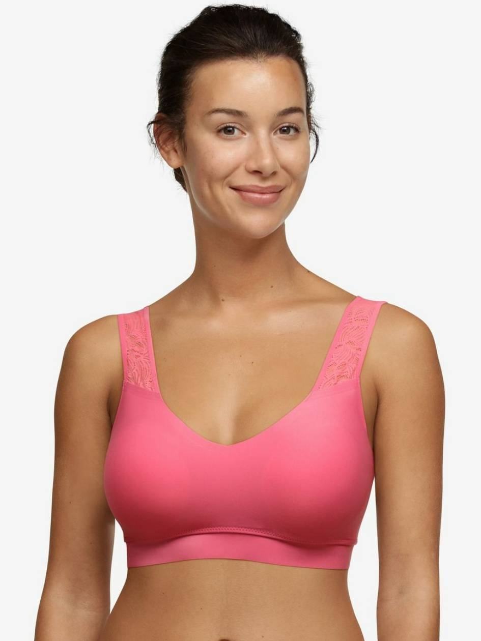 Pink Chantelle SoftStretch Padded Top with Lace Women Sports Bra | CGQ544QT