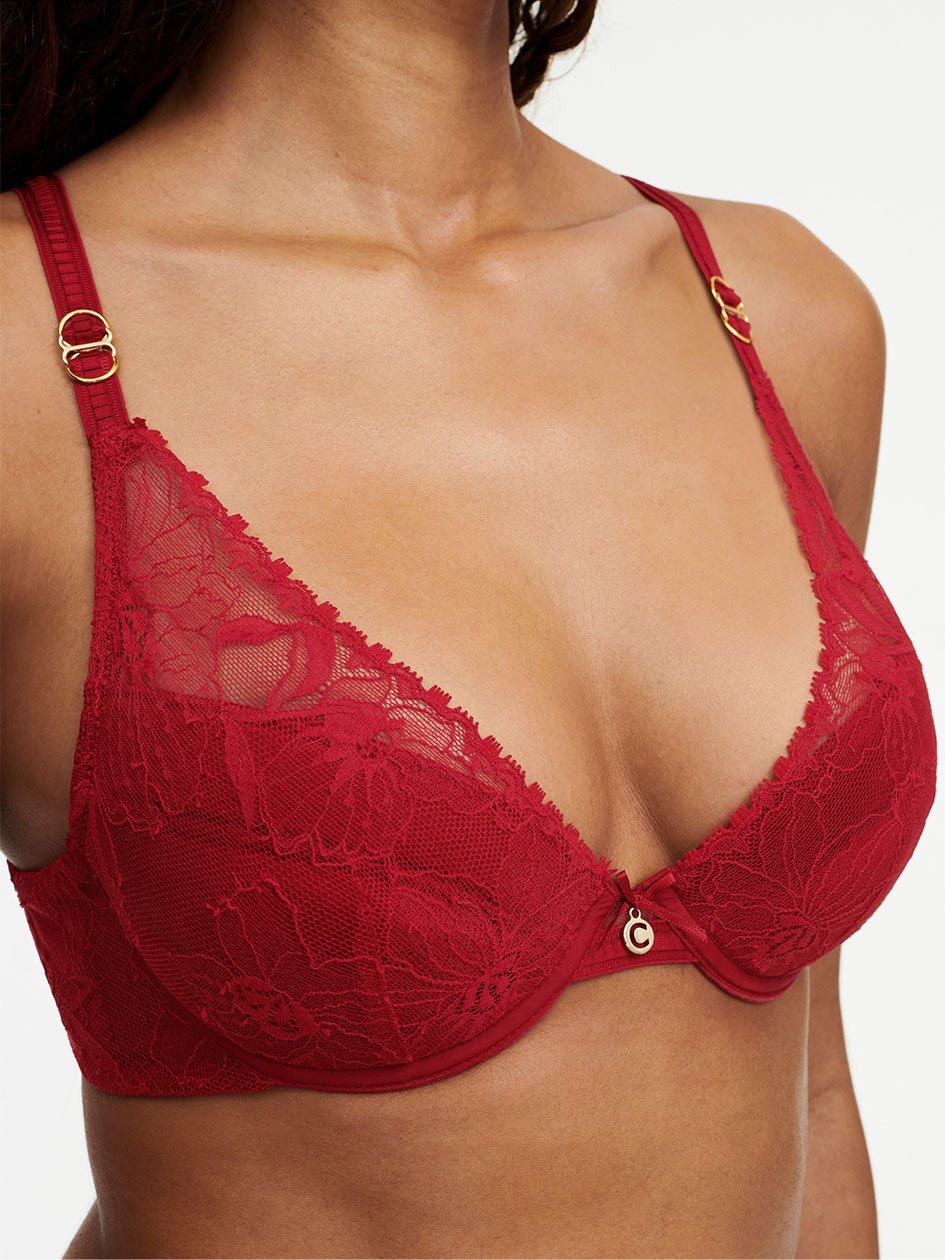 Red Chantelle Orchids Push-up Plunge Women Bra | EAX63IZ