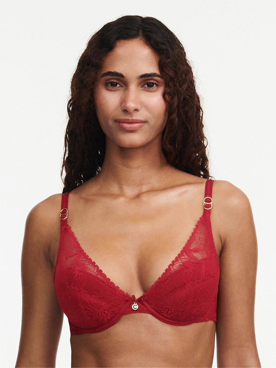 Red Chantelle Orchids Push-up Plunge Women Bra | EAX63IZ