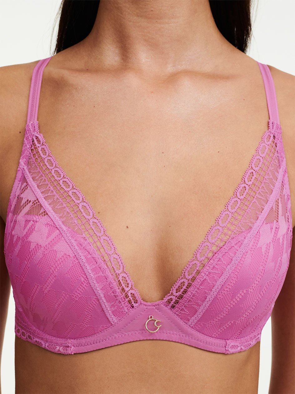 Rose Pink Chantelle Impression Lace Plunge Contour Women Bras | XDY9897JB