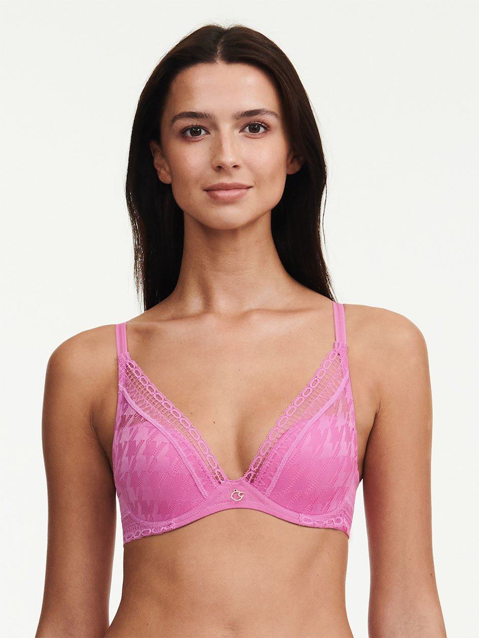 Rose Pink Chantelle Impression Lace Plunge Contour Women Bras | XDY9897JB