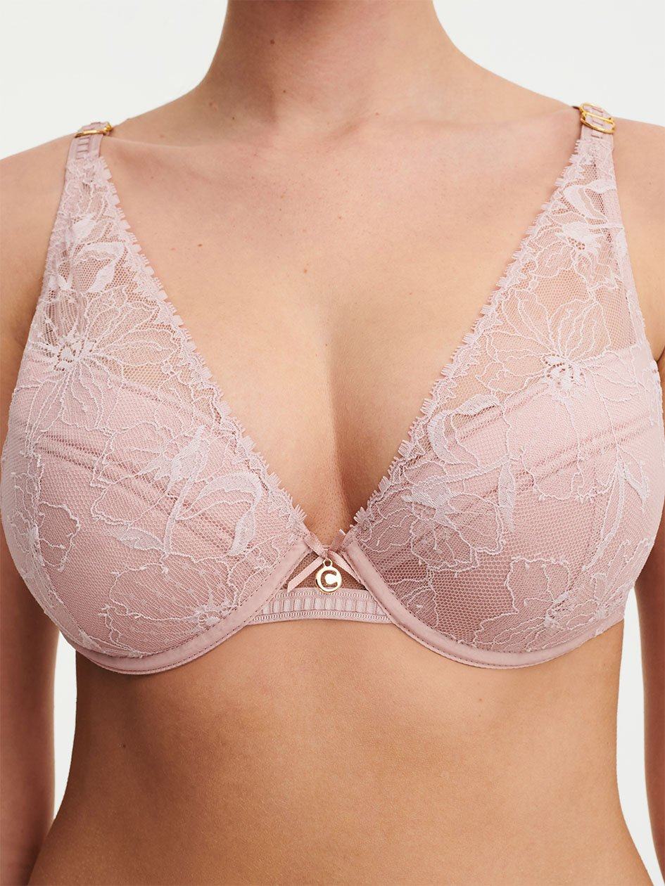 Rose Pink Chantelle Orchids Push-up Plunge Women Bra | RAJ6568UI