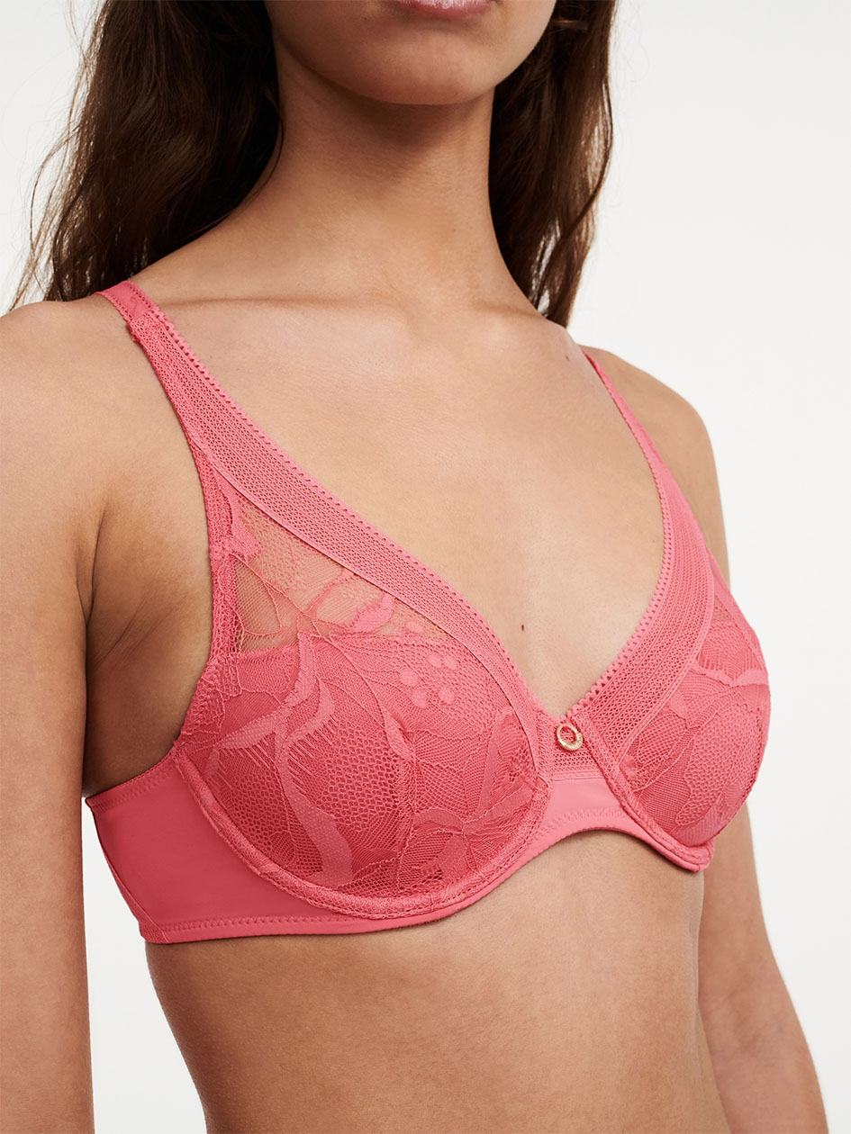 Rose Pink Chantelle True Lace Comfort Plunge Women Bras | PIK4963WY