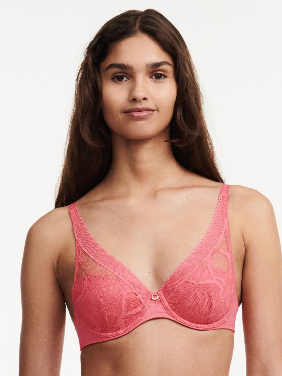 Rose Pink Chantelle True Lace Comfort Plunge Women Bras | PIK4963WY