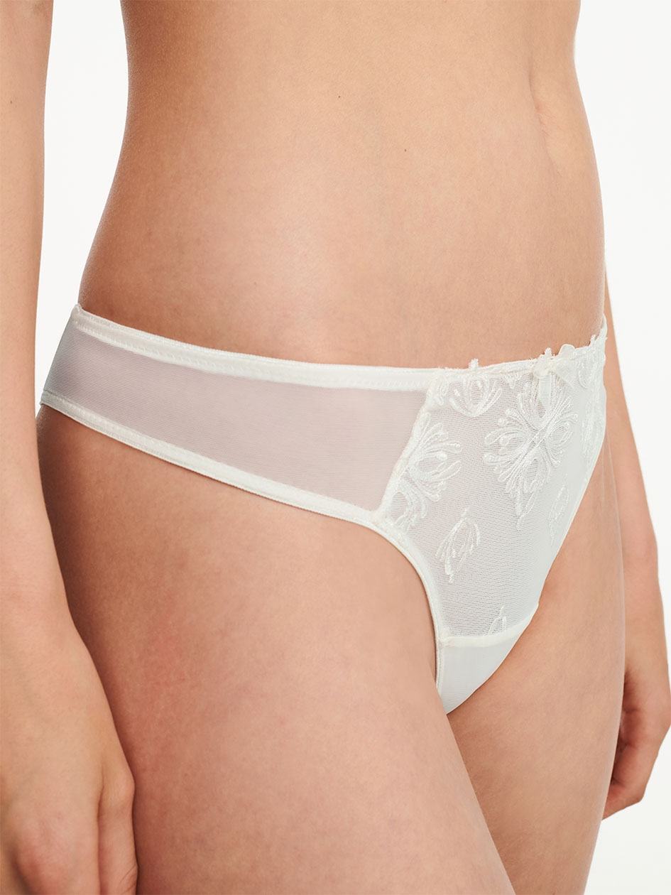 White Chantelle Champs Elysees Lace Women Thong Panty | EON362FO