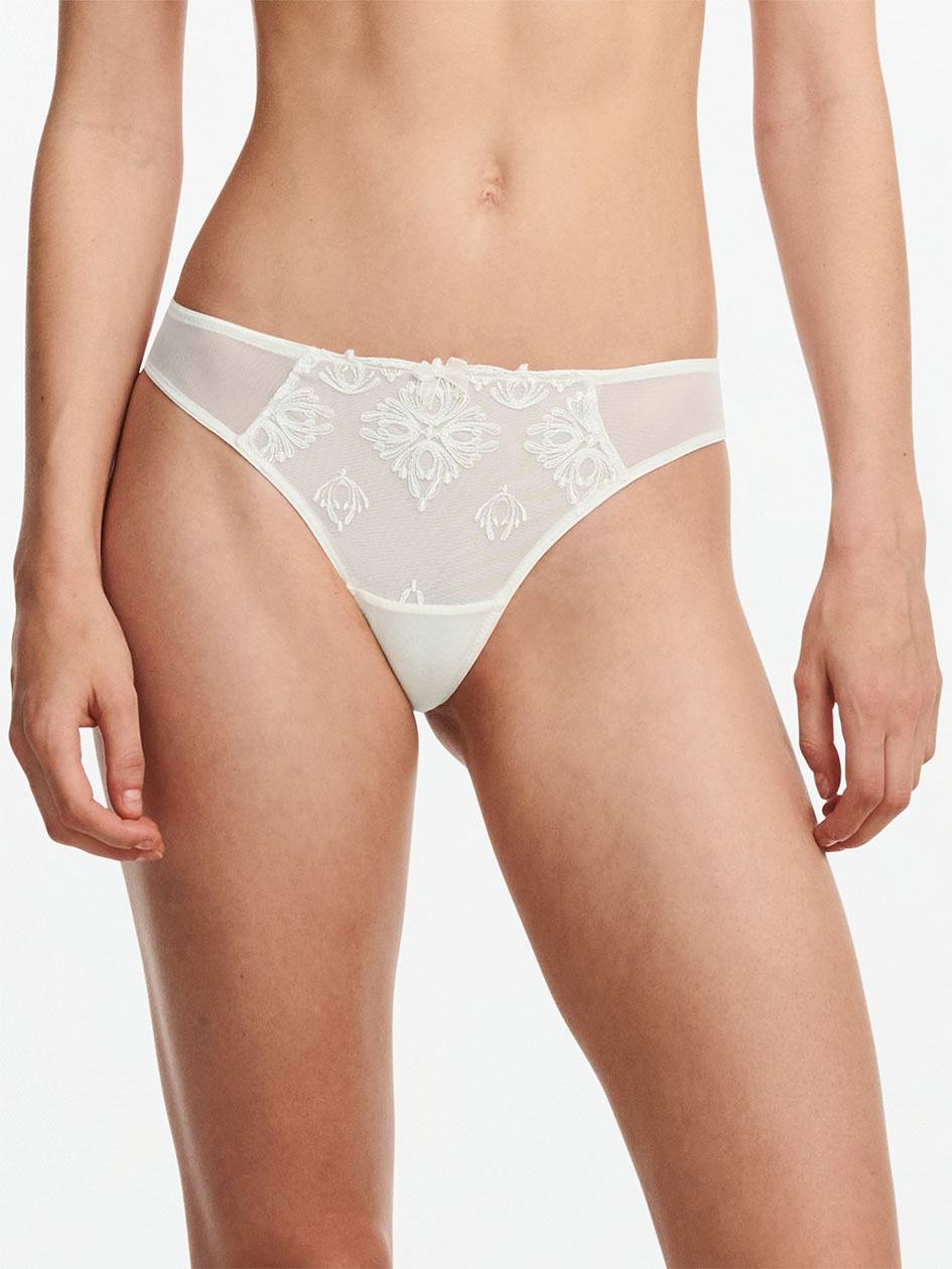 White Chantelle Champs Elysees Lace Women Thong Panty | EON362FO