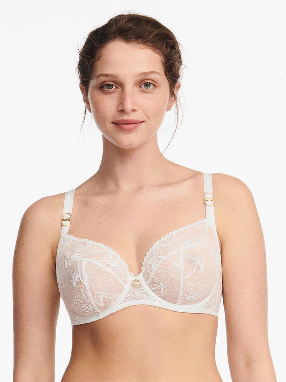 White Chantelle Orchids Plunge Women Unlined Bra | UBU7161BX