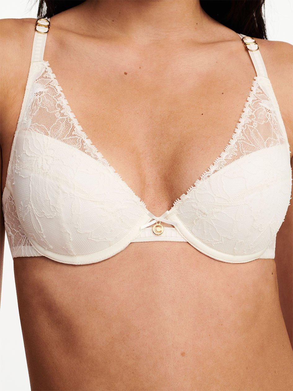 White Chantelle Orchids Push-up Plunge Women Bra | AJK5570SC