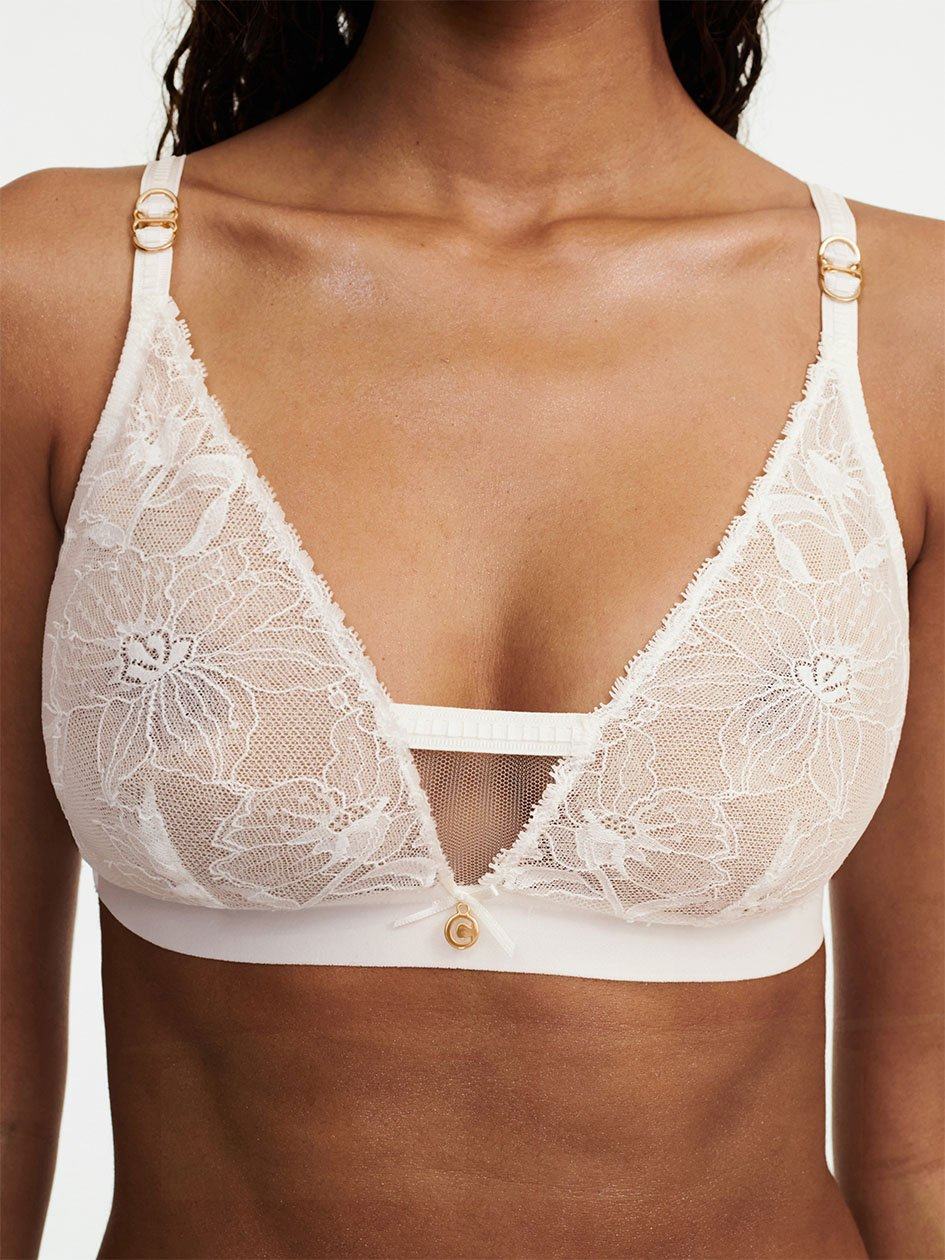 White Chantelle Orchids Wireless Triangle Women Bras | JIS531ZX